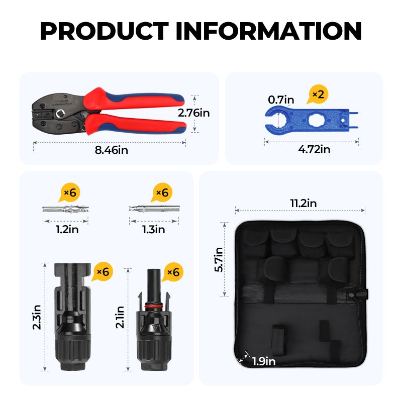 BougeRV Solar Crimper Tool Kit - Crimper, 6 Pairs Connectors, Spanner Wrench for Solar Panel Cable Assembly and Installation - Image 5